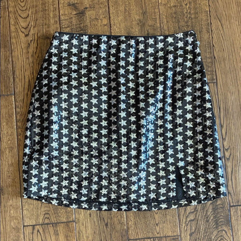 Altar'd State Black Sequin Star Mini Skirt